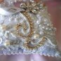 Bridal Wedding Ring Pillow. White wt lace beads brooch rhinestones. Handwork New