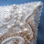 Bridal Wedding Ring Pillow. White wt lace beads brooch rhinestones. Handwork New