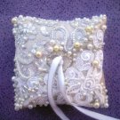 Bridal Wedding Ring Pillow. Sparkly, wt lace, beads, rhinestones. Handwork. New