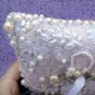 Bridal Wedding Ring Pillow. Sparkly, wt lace, beads, rhinestones. Handwork. New