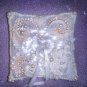 Bridal Wedding Ring Pillow White-silver, with beads, rhinestones, lace. Handwork