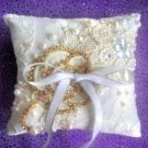 Bridal Wedding Ring Pillow Cream-white. Lace, beads, rhinerstones. Handwork. New