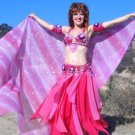 Ameynra Belly Dance Costume Size S Pink Full Set (Bra, Skirt, Veil, Sleeves) New