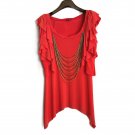 XOXO Women's Top, red, with brown seed bead necklace-alike accent. Size S/M