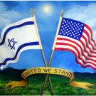 United we stand! USA Israel Friendship Art Acrylic Painting 30x18" Original New