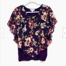 Elegant Women's Blouse with Flowers Chiffon Cotton Multicolor Dark Size L large