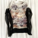 Very elegant, beautiful women's blouse. Multicolor chiffon print, floral. Size M