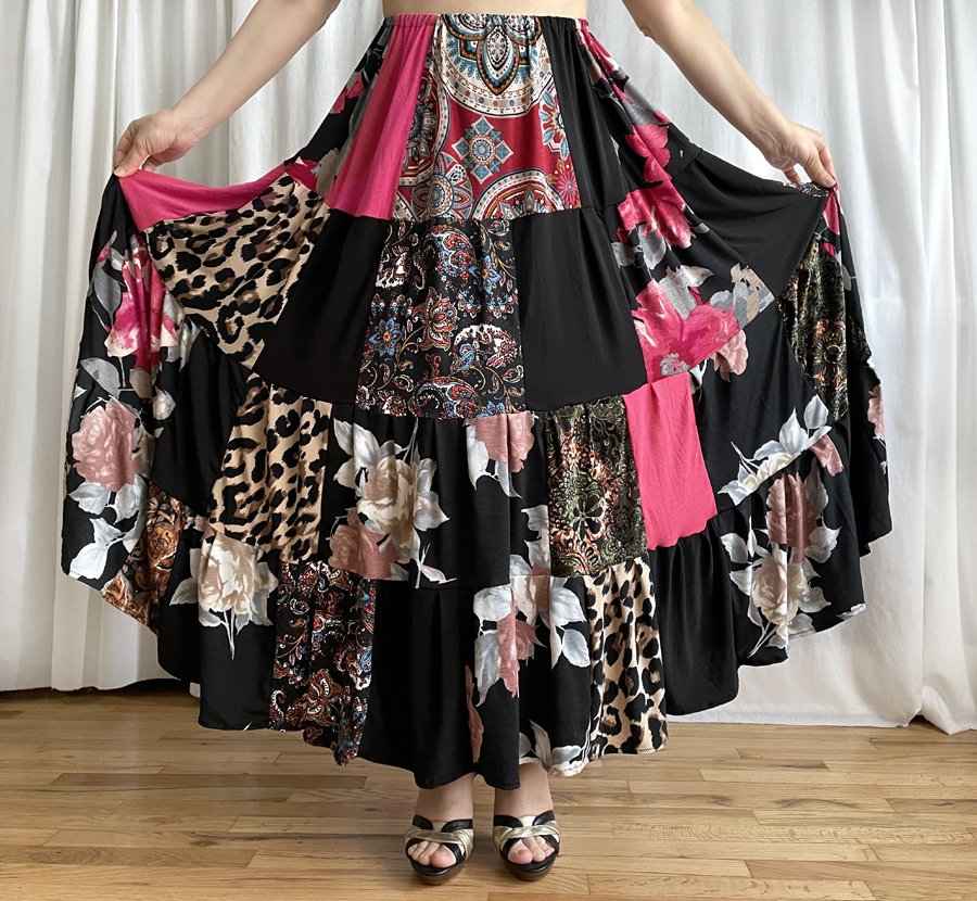 Gypsy Style Patchwork Maxi Skirt Ameynra design Size L New Long