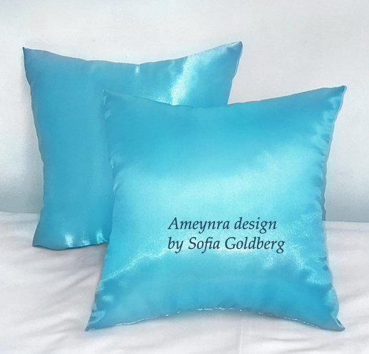 Pair (two) Small Satin Pillows 12x12 inches each. Light Blue. Ameynra home decor. New