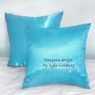 Pair of Light Blue Satin Pillows 12x12" New, Soft, Square. Ameynra home decor