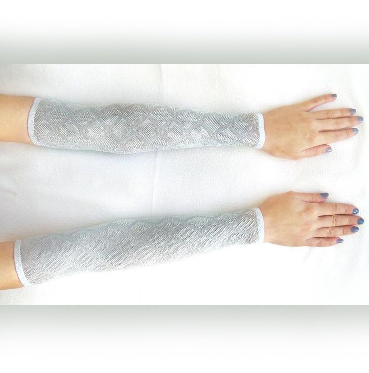 Sparkling light blue - light-gray sleeves armbands for sance. Size XS. Long