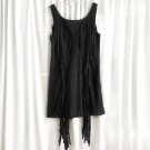 Mini dress, black, with fringe trim decor. Gothic-inspired. Size S