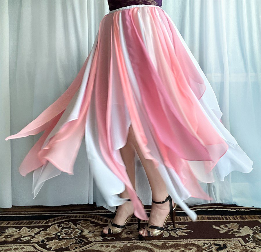 Ameynra design white yellow chiffon petal skirt for dance or gypsy costume. Sz S