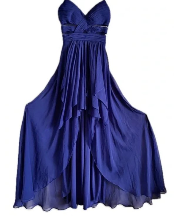 Blue chiffon high low dress. Long, lined. Beautiful! Size 1/2 fits size XS