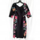 Black Halo midi dress below-knee. Black with roses. Size 4. New with tag NEW