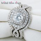 3Pcs 925 Sterling Silver Wedding Rings 2.1Ct AAA CZ Engagement Ring