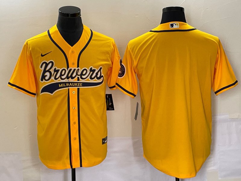 MLB Brewers Blank Yellow Cerveceros Cool Base Men Jersey