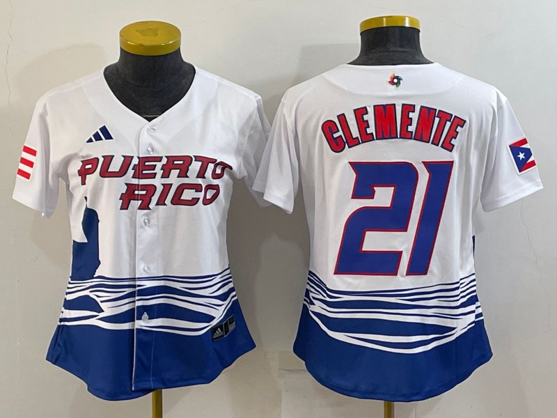 Men's Puerto Rico Baseball Roberto Clemente White 2023 World Baseball  Classic Replica Player Jersey