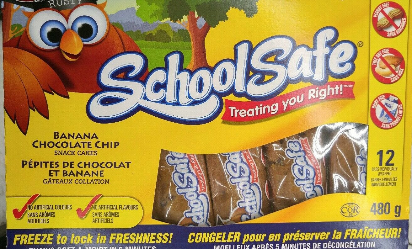 Schoolsafe Banana Chocolate Chip Snack Cakes 5 boxes of 12 Cakes Canadian