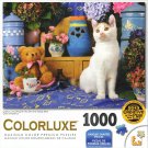 Colorluxe 1000 Piece Puzzle - Calico Cat Sitting By Tea Set and Teddy Bear