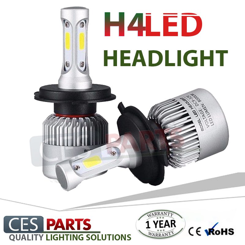 Pair Bulbs H4 Led Headlights 72W Canbus 6500K White Low Beam 8000-Lumen Free Error