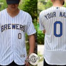 Men's Milwaukee Brewers 0 Custom Name White Home Flex Base Personalized Jersey