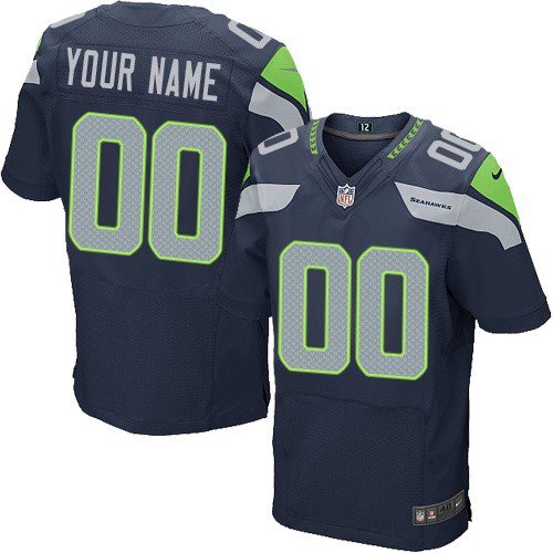 Men's Seattle Seahawks Customized Elite Steel Blue Team Color Jersey