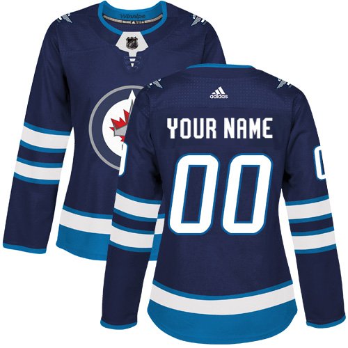 Women's Authentic Navy Blue Home Hockey Jersey Winnipeg Jets Customized