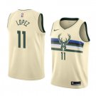 Men/Youth's cream milwaukee bucks #11 brook lopez jersey city edition swingman
