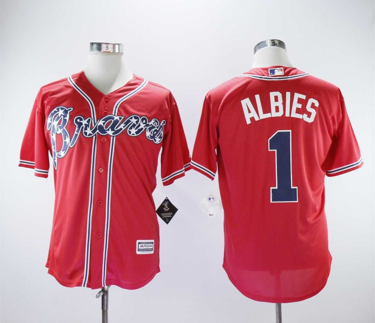 Men/Youth's Braves 1 Ozzie Albies Red Cool Base Jersey