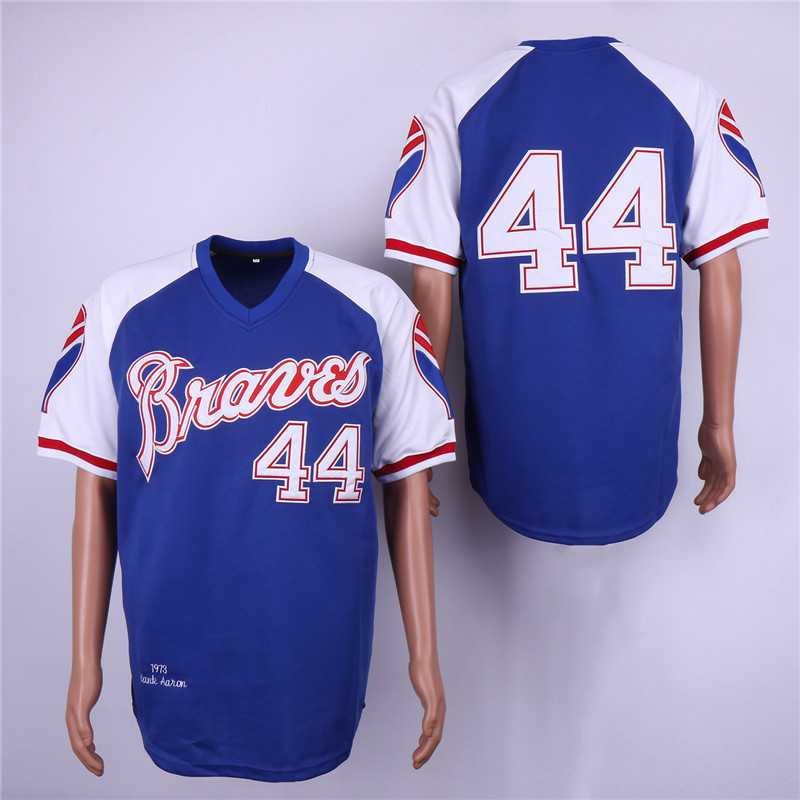 Men/Youth's Braves 44 Hank Aaron Blue 1973 Throwback Jersey