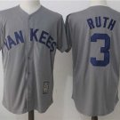 Men/Youth's New York Yankees #3 Babe Ruth Gray Cooperstown Jersey