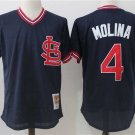 Men/Youth's St. Louis Cardinals #4 Yadier Molina Navy Blue M&N Throwback Pullover Jersey
