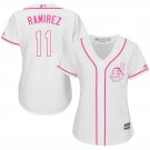 Women Cleveland Indians #11 Jose Ramirez White Pink Jersey