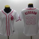 Women Dodgers 22 Clayton Kershaw White Pink Cool Base Jersey