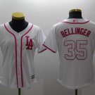 Women Dodgers 35 Cody Bellinger White Pink Cool Base Jersey