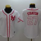 Women Yankees 27 Giancarlo Stanton White Pink Cool Base Jersey