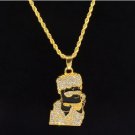 Black Bart Simpson Iced Out Pendant w/ 24 inch Rope Chain