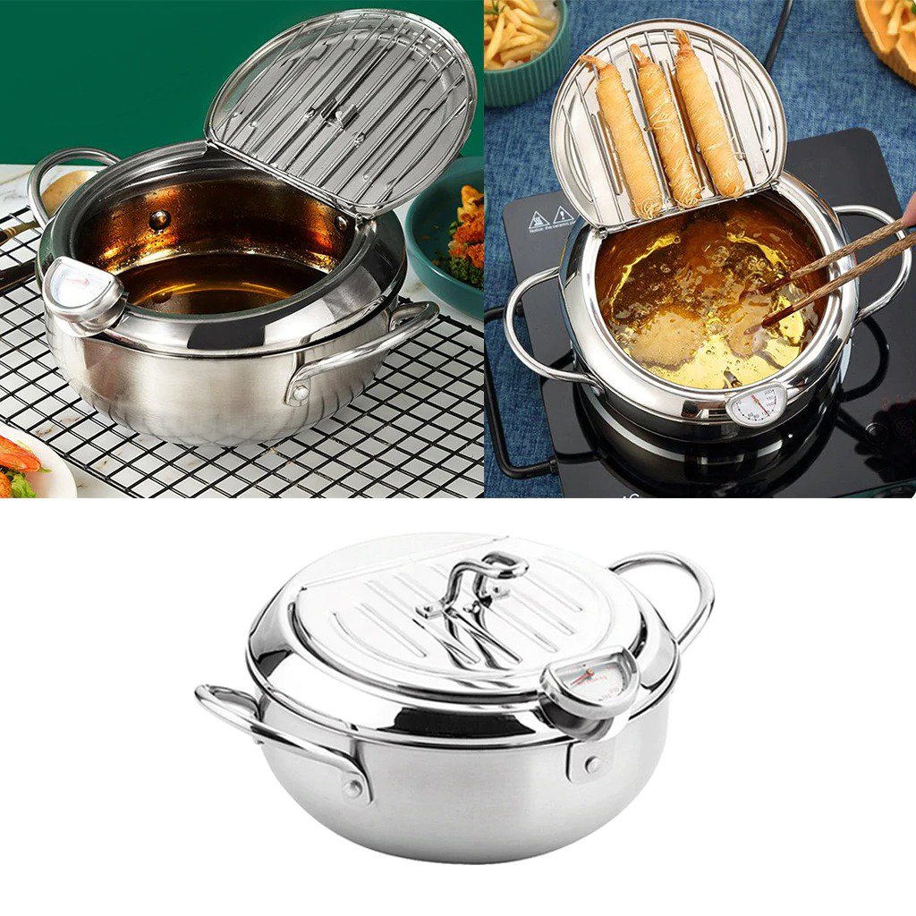 Stainless steel deep frying pot