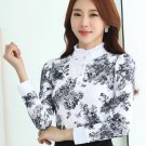 2018 Casual winter Autumn High Collar print Crochet Lace Blouses   Long Sleeve