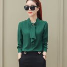 Women Spring Summer Style Chiffon Blouses Shirts Office Lady Bow Tie Decor O-Neck Solid