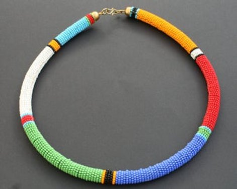 Masai Beaded Choker with Blue, White, Green and Red Beads.