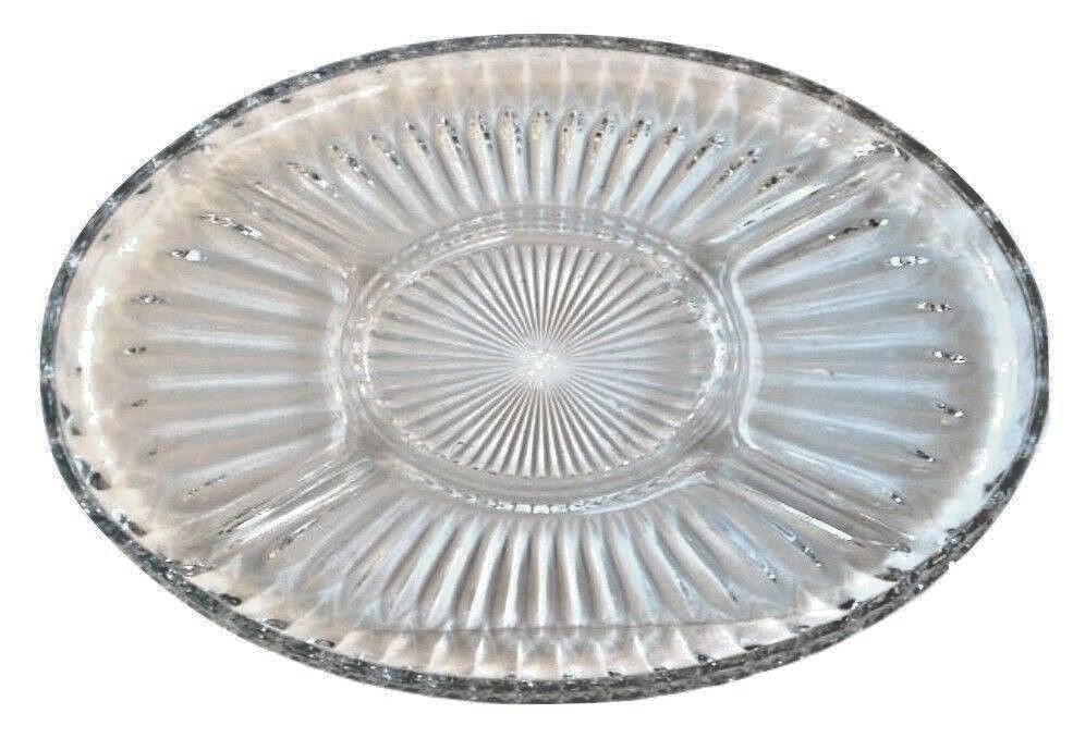 Divided Five Section Clear Cut Glass Platter Relish Tray Glass Serving Dish