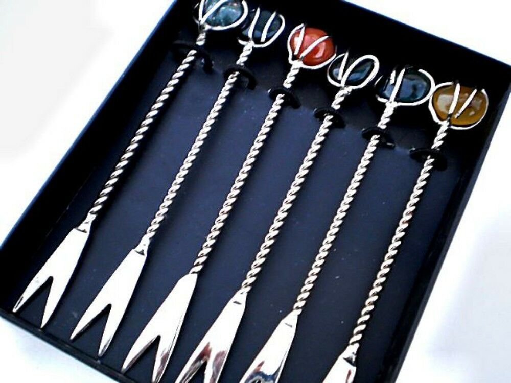 Bombay Stone Cocktail Bar Picks Brand New Set of Six Swizzle Sticks