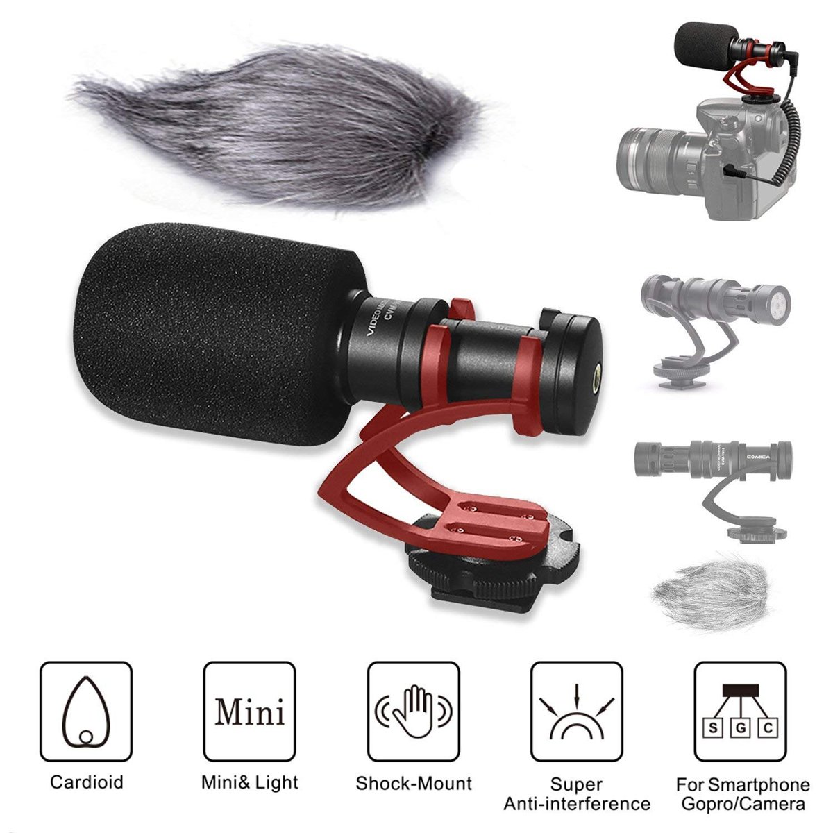 COMICA CVM-VM10 II Universal Video Microphone with Shock Mount Deadcat Windscreen Case for DSLR Came