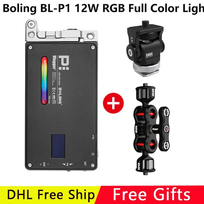 Pocket Boling RGB LED Video Light 12W Dimmable Full Color 2500-8500K for DSLR Camera Studio Vlogging