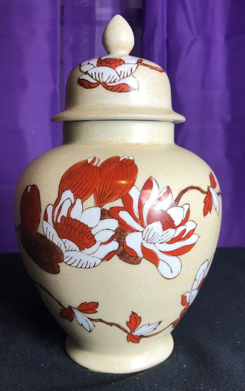 Vtg Chinese Porcelain Vase Urn W/Lid Nora Fenton Design Hand Painted