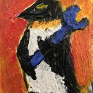 “Penguin with Wrench #39 original Painting 3.5x2.5