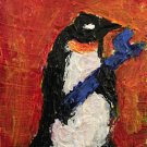 “Penguin with Wrench #40 original Painting 3.5x2.5