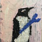 “Penguin with Wrench #41 original Painting 3.5x2.5